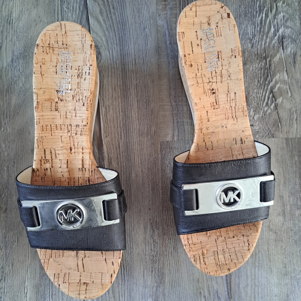 Michael Kors Black Cork Platform Sandals - Picture 2 of 2